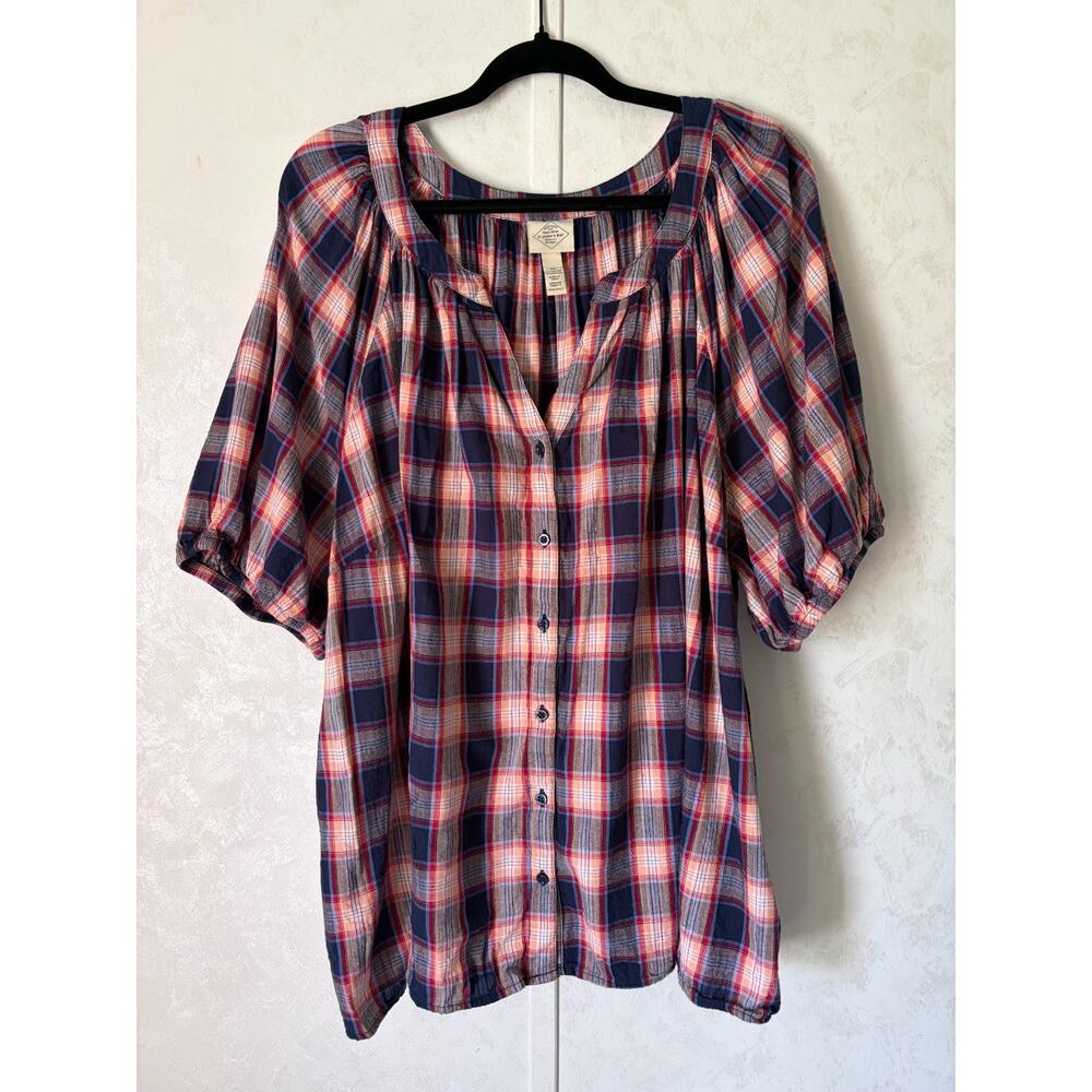St. John's Bay 3X women's plaid blouse with balloon sleeves